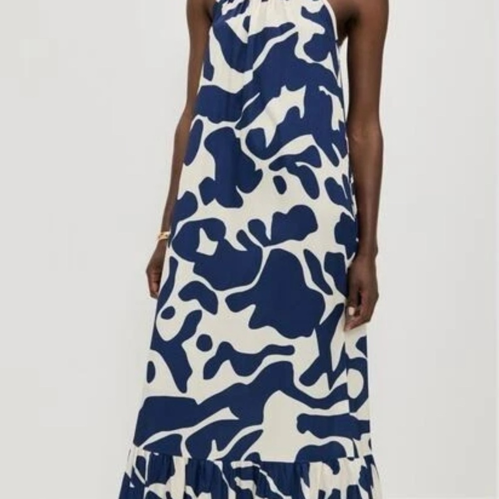 Elegant Blue and White Halter Dress